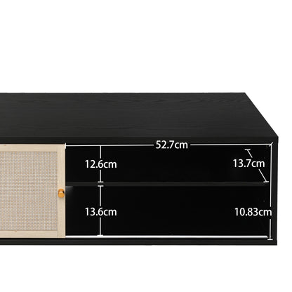 Sideboard 110x40x31 cm, TV-Schrank oder Hängeschrank, Kunst-Rattan Schiebetüren, Goldgriffe, Verstellbare Böden