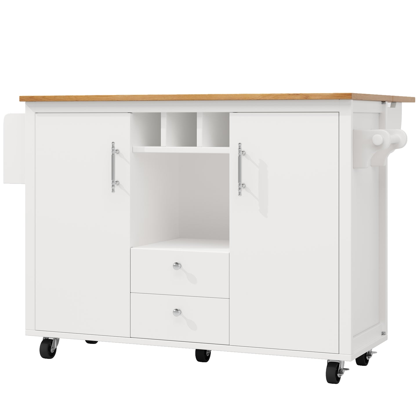 Kücheninsel Buffetschrank 120x73x92cm Küchenwagen mit klappbarer Arbeitsplatte Gewürzregal Weinregal und verstellbaren Ablagen Weiß