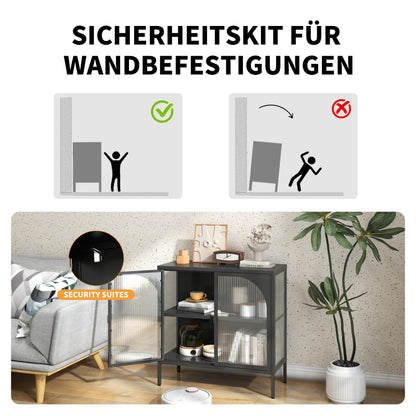 Metallseitenbrett-Schrank, Akzent-Speicherschrank mit 2 Glasklappen, Moderner Kaffebar-Schrank mit Einstellbaren Regalen für Küche, Wohnzimmer und Flur, eisenhaltig, H80cm×B80cm×T35cm