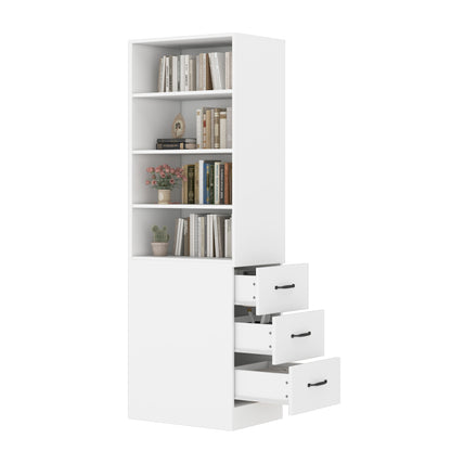Extra schmales Bücherregal mit seitlichen Schubladen - Verstellbare Böden, links und rechts austauschbar, geeignet für kleine Räume