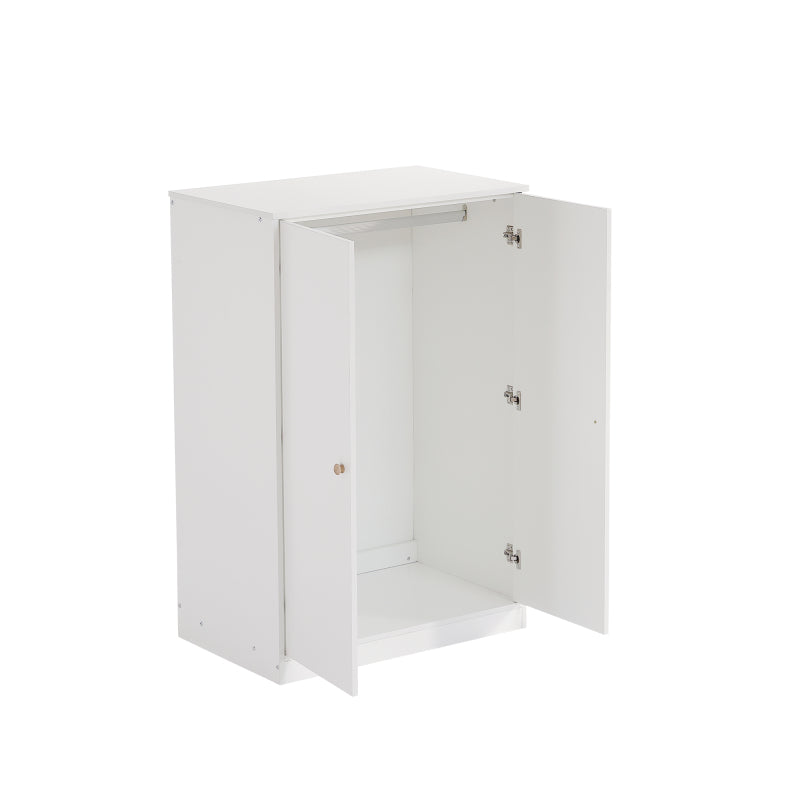 Kleiner Kleiderschrank mit Stange, 2-türiger Kleiderschrank, Schlafzimmer, Wohnzimmer, Kinderkleiderschrank, MDF, Weiß