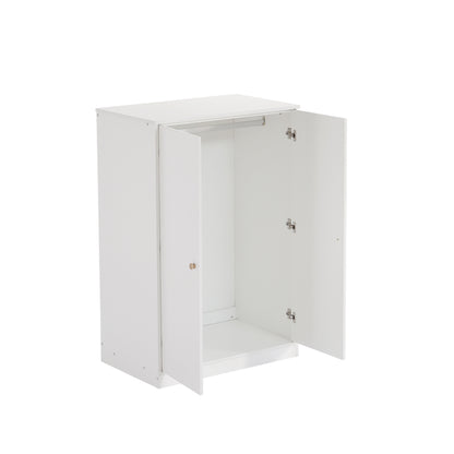 Kleiner Kleiderschrank mit Stange, 2-türiger Kleiderschrank, Schlafzimmer, Wohnzimmer, Kinderkleiderschrank, MDF, Weiß