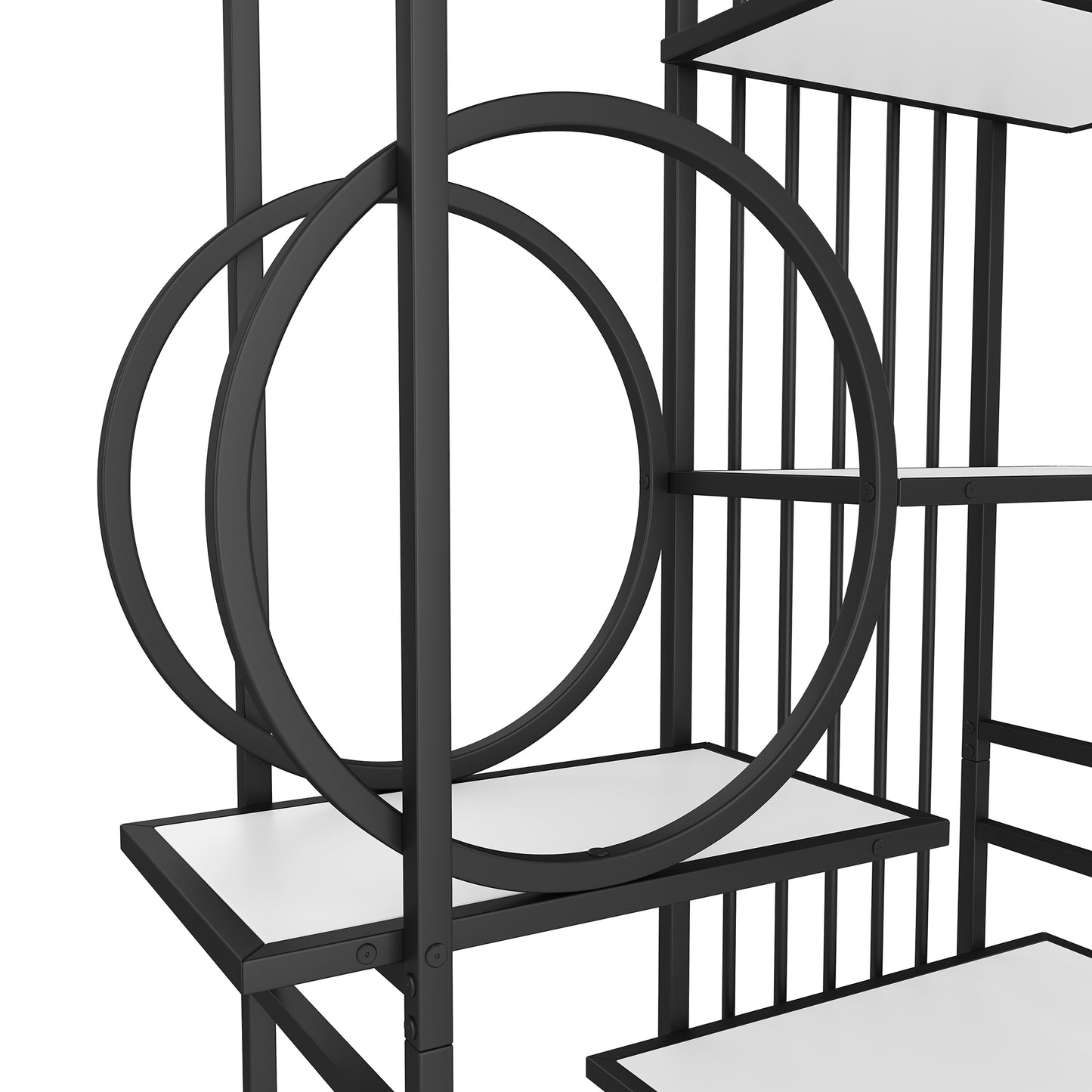 Metallregal im modernen Stil, solides Stahlrohr, geometrische Struktur, mehrstufiges Design, runde Dekoration, geeignet für die Inneneinrichtung