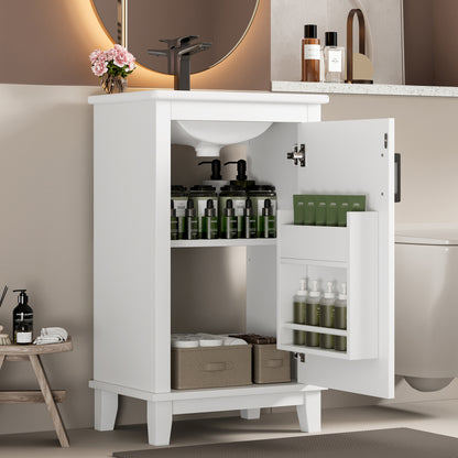 51x34x83cmBodenstehender Badezimmerschrank, Waschtisch, Waschtisch,komplett lackiert, Türregale, verstellbare Regale, integriertes Keramikwaschbecken, geeignet für kleine Räume, weiß