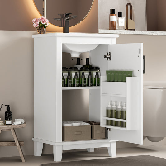 51x34x83cmBodenstehender Badezimmerschrank, Waschtisch, Waschtisch,komplett lackiert, Türregale, verstellbare Regale, integriertes Keramikwaschbecken, geeignet für kleine Räume, weiß