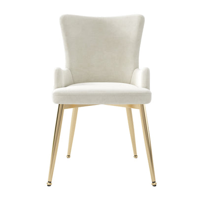 Samt-Esszimmerstuhl, 4er-Set, Loungesessel mit vier goldfarbenen Metallstützbeinen, Beige