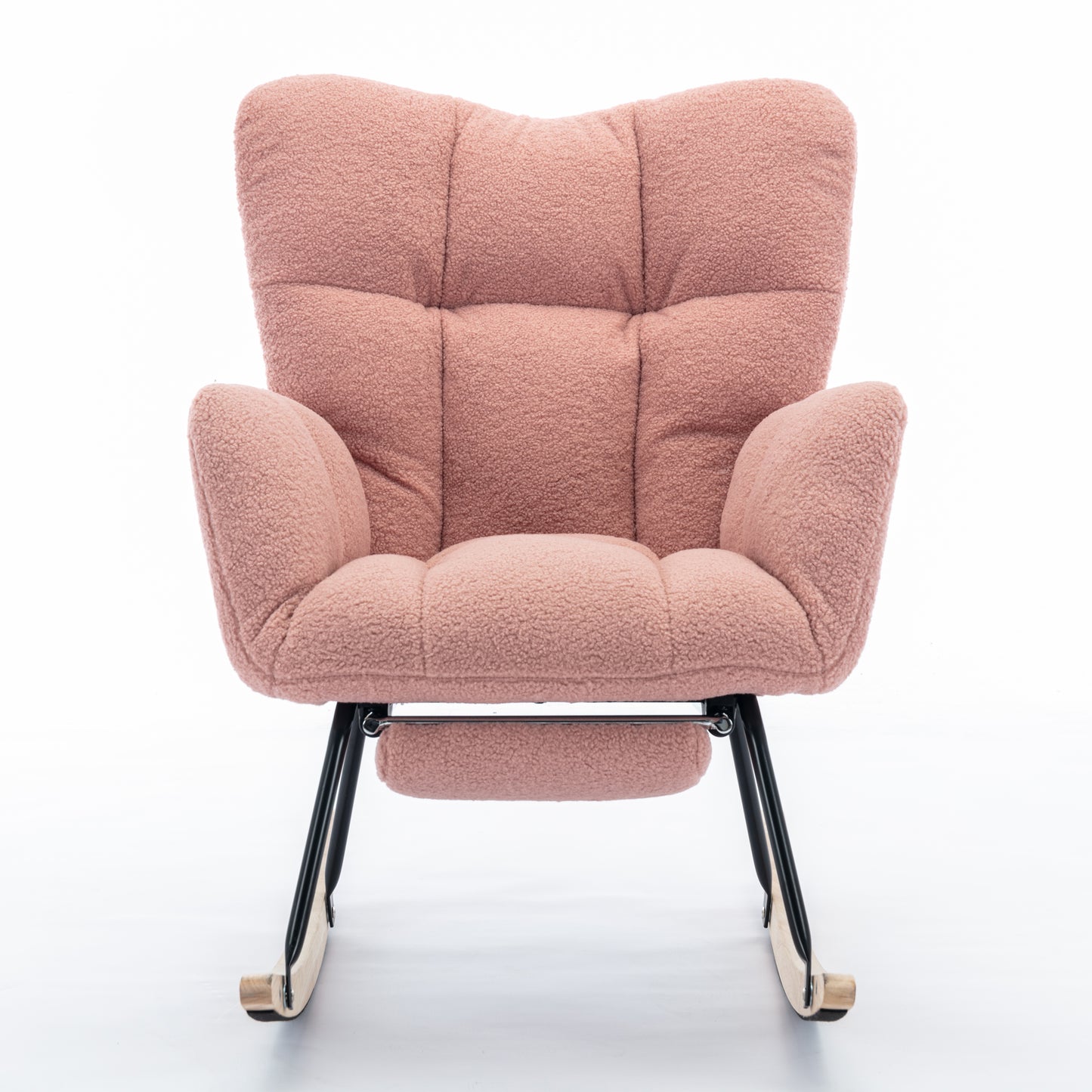 Neuer moderner Schaukelstuhl mit Polsterung und Teddystoff, mit ausziehbarer Fußstütze, Rosa