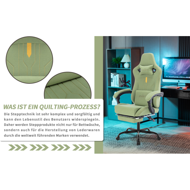 Gaming Stuhl Computerstuhl Ergonomischer Gaming Chair mit Fußstütze Bürostuhl Ergonomischer Computerstuhl mit Lendenwirbelstütze Grün