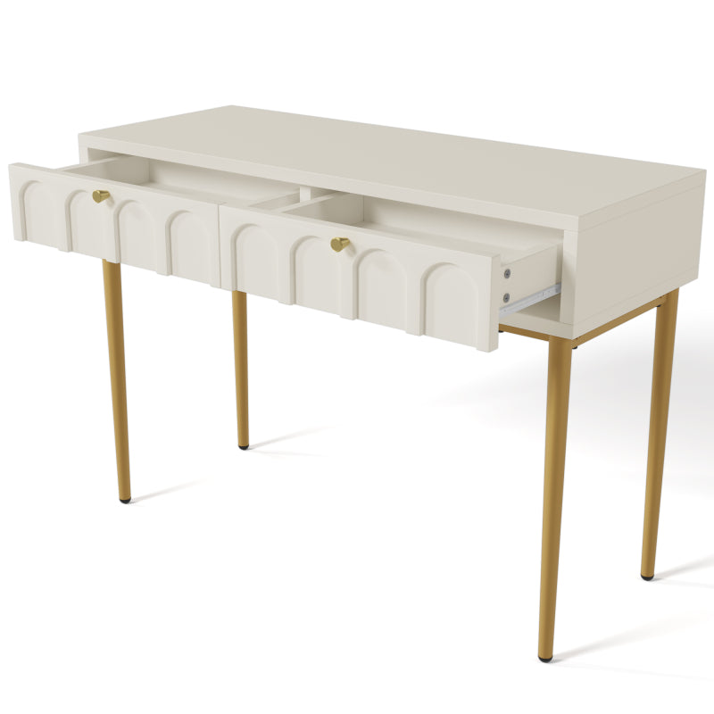 Schminktisch mit 2 Schubladen 76.5cm Höhe ,Kommode Schlafzimmer Highboard Weiss Sideboard Schubladenkommode Kommode für Schlafzimmer, Creme-Weiß -H76.5/B100/T45 cm