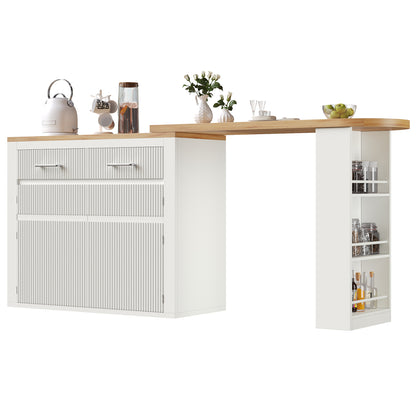 Ausziehbarer Bartisch Weiß (137-215cm) - Moderner Teleskop-Hochtisch mit Schublade & 2 Regalen - Bewegliche Kücheninsel & Bistro Table