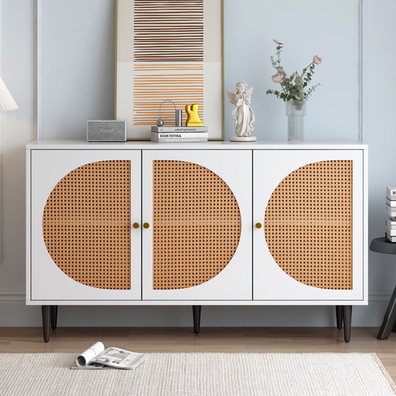 Sideboard mit 3 Rattan verzierten Türen Kommode Highboard mit Metallgriffe, für Schlafzimmer & Wohnräume & Büro, Weiß,129.8x 40x 76cm