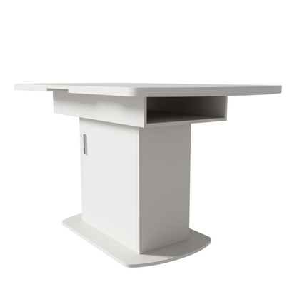 Ausziehbarer ovaler Esstisch, L110/130*W70*H75cm, weiß+silberner Griff