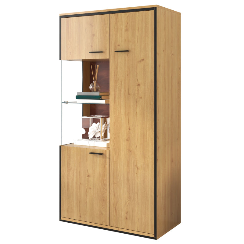 Moderne Vitrine mit LED-Beleuchtung - 150Hcm - Glastür, Mehrzweckregale, 15 Farboptionen, Großer Stauraum, Glasboden, Schaukasten, Präsentationsmöbel, Schrank mit Beleuchtung,Möbel mit Glastür
