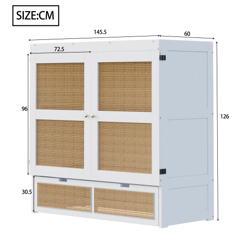 Schrankbett 140 x 200 cm, Wandbett mit Lattenrost, Wandklappbett, Rattan-Design, Holzbetten, Jugendbetten, Einzelbetten, Grau