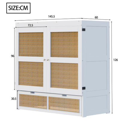 Schrankbett 140 x 200 cm, Wandbett mit Lattenrost, Wandklappbett, Rattan-Design, Holzbetten, Jugendbetten, Einzelbetten, Grau