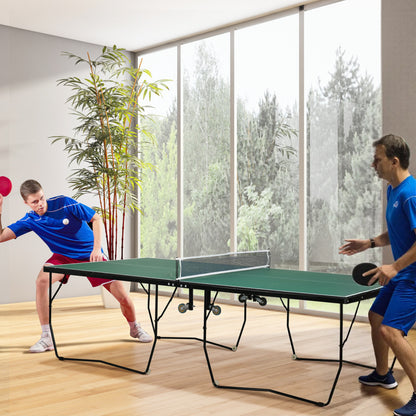 SPORTNOW Indoor Tischtennisplatte mit Rollen, Tischtennistisch Klappbar, Tischtennisspiel-Set mit 2 Tischtennisschlägern, 3 Bällen, Stahl, Grün