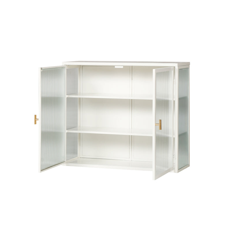 70CM Glastüren Moderner zweitüriger Wandschrank mit dreistufiger Lagerung für Eingangsbereich Wohnzimmer Badezimmer Esszimmer(White)