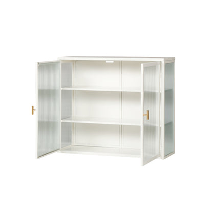 70CM Glastüren Moderner zweitüriger Wandschrank mit dreistufiger Lagerung für Eingangsbereich Wohnzimmer Badezimmer Esszimmer(White)