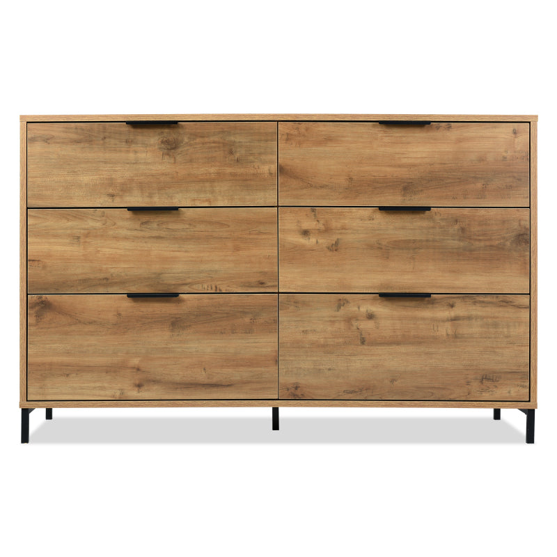 Kommode, Sideboard mit 6 Schubladen, 120 x 40 x 76 cm in Dunkle Eiche, Sideboard Highboard für Schlafzimmer & alle Wohnräume