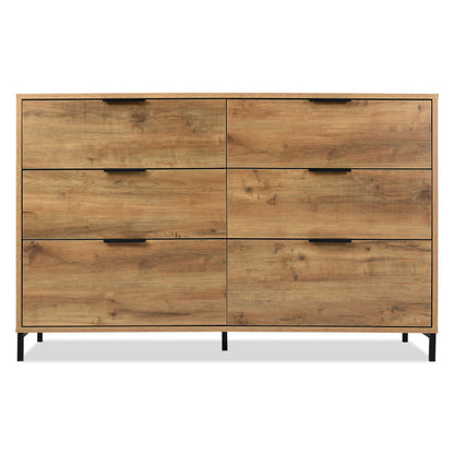 Kommode, Sideboard mit 6 Schubladen, 120 x 40 x 76 cm in Dunkle Eiche, Sideboard Highboard für Schlafzimmer & alle Wohnräume
