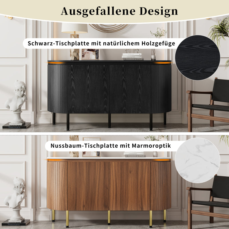 Moderner Bogenförmiger Sideboard mit verstellbaren Regalen und Metallbeinen, ideal für Wohnzimmer und Esszimmer (Schwarz)