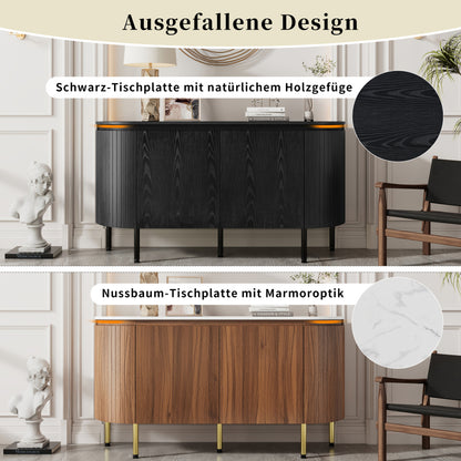 Moderner Bogenförmiger Sideboard mit verstellbaren Regalen und Metallbeinen, ideal für Wohnzimmer und Esszimmer (Schwarz)