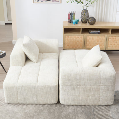 Modernes Sektionssofa, L-Sofa, 3-Sitzer-Sofa, keine Installation erforderlich, Chenille-Sofa mit Chaiselongue und Armlehnen, 3 Kissen, Seitentasche für Fernbedienung, Beige