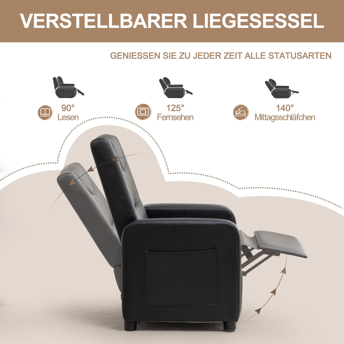 Fernsehsessel Relaxsessel Loungesofa mit Fußstütze Sessel Lehnstuhl Liegesessel Schwarz PU