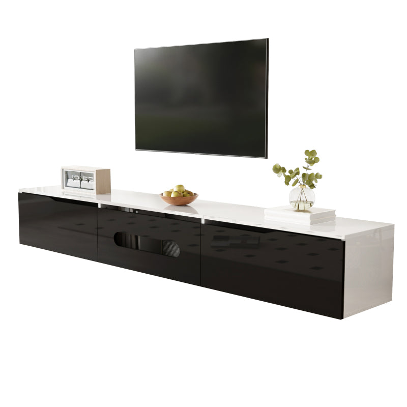 Schwarz-weißer TV-Schrank, 180 cm lang, Hochglanzoberfläche, mit 16-farbiger LED-Beleuchtung, wandmontierbar