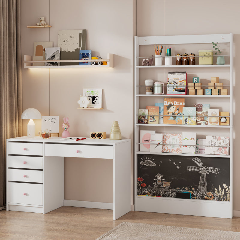 Bilderbuchregal, Ausstellregal, Bücherregal, Kinderzimmer Bücherregal, 4-ebiges Aufbewahrungsregal + bemalbares Schwarzbord