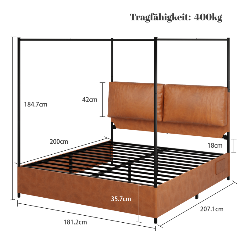 High-End-leichte Luxus Stil mit zwei Leder-Weich Kissen, ausgestattet mit 4 abnehmbaren, zweizweckigen Lederbett, kein Boxfeder 180*200