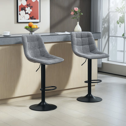 Barhocker 2er-Set, Gepolstert Barstuhl mit Lehne, Höhenverstellbare Küchenstühle mit Fußstütze 360° Drehbar, Dunkelgrau