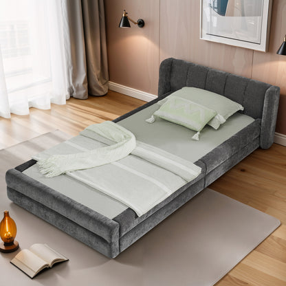Einzelbett 90x200 cm, hautfreundlicher Chenille Stoff, komfortables Rückenlehne, auch als Kinderbett geeignet, Dark Gray (ohne Matratze)