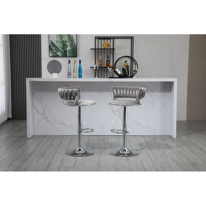 COOLMORE 360 Grad drehbare Barhocker 2 Stück Set höhenverstellbare Stühle mit Fußstütze für Küche, Esszimmer, Insel, Bar, Weinkeller, Büro, Wohnzimmer, Wohnzimmer, Silber, Modern Style, High-End Style