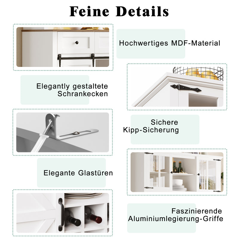Küchenschrank(105×38.4×180cm), Hochschrank Küchenbuffet, Sideboard mit LED-Beleuchtung,Variable Lichtfarben, weiß