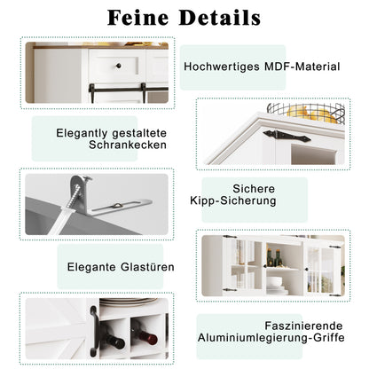 Küchenschrank(105×38.4×180cm), Hochschrank Küchenbuffet, Sideboard mit LED-Beleuchtung,Variable Lichtfarben, weiß