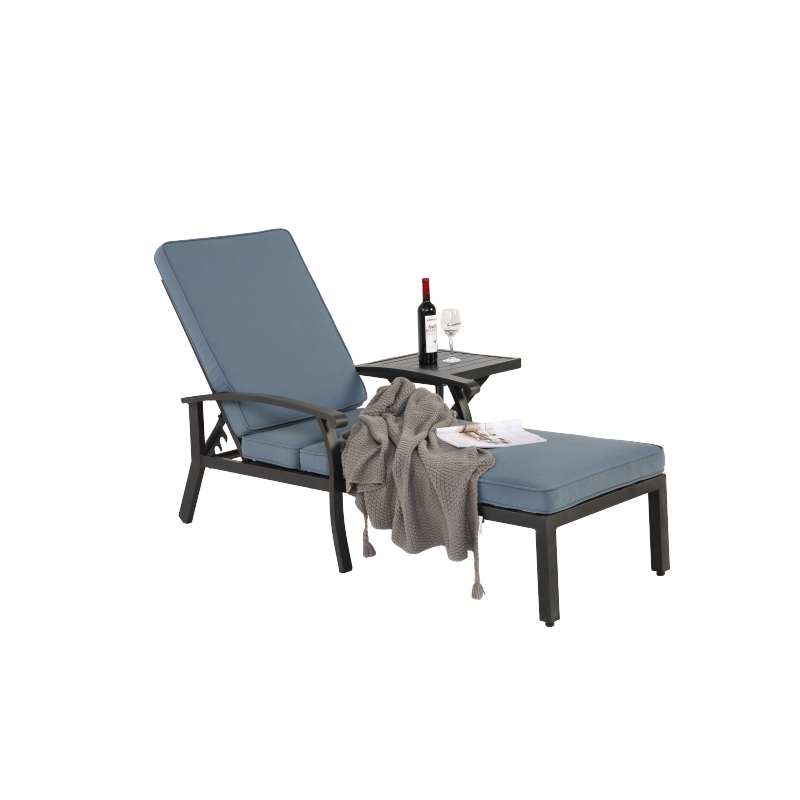 Lounge Patio Chair with Cotton Cushion, Adjustable Reclining Rust-Resistant Aluminum  Poolside Chaise Lounge Furniture, Waterproof Blue Cushion (1pc)