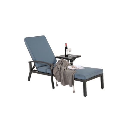 Lounge Patio Chair with Cotton Cushion, Adjustable Reclining Rust-Resistant Aluminum  Poolside Chaise Lounge Furniture, Waterproof Blue Cushion (1pc)