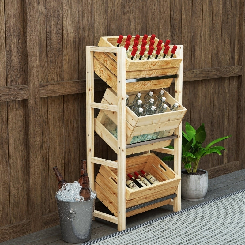 Getränkekistenregal für 3 Getränkekisten, Getränkeregal Holz, belastung 150 kg Kastenständer für Bier, Wasser, Naturholz