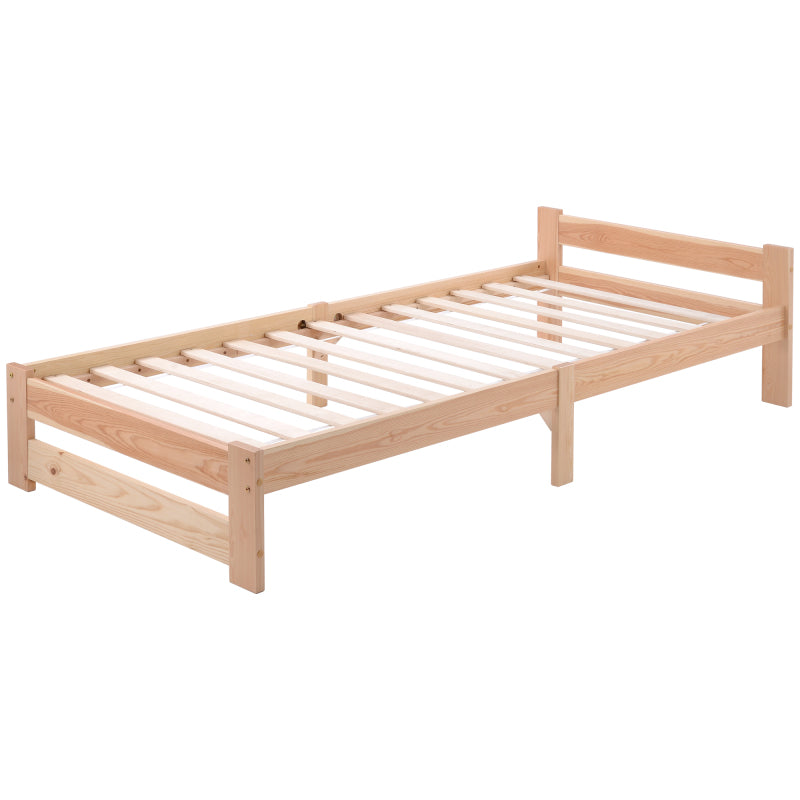 Solide Massivholzbett Futonbett Massivholz Natur Bett aus mit Kopfteil und Lattenrost , Natur (200x90cm)