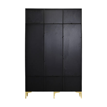 Garderoben-Set mit Sitzbank, Schuhschrank & goldenen Details, Flurbaum aus Metall & Spanplatte, Schwarz, 120x191,5x23,5 cm