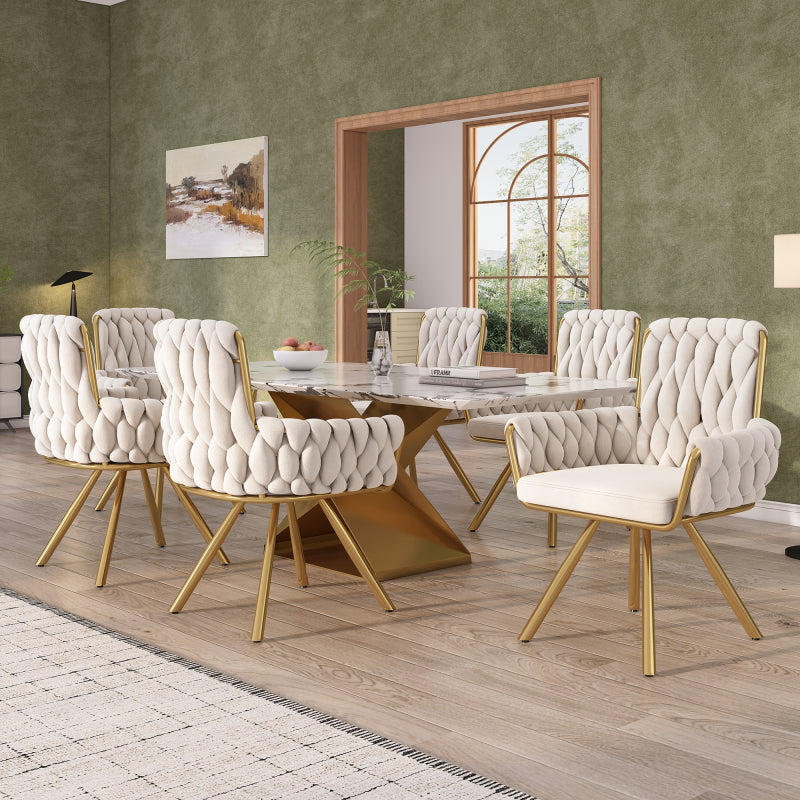 Samt-Esszimmerstuhl, 4er set, Freizeit-Drehstuhl mit vier Stützbeinen aus Metall, beige