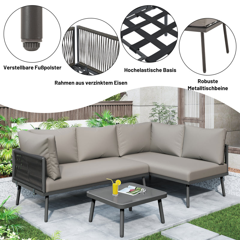 Eisen Garten Loungesessel Set, U-förmiges Gartenmöbel Set, balkon möbel, Wetterfestes Outdoor Ecksofa, terassenmöbel außen, für 8 Personen, mit 2 Tischen und 4 Zweisitzer-Sofas, Kissen inklusive, vers