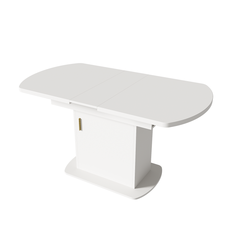 Ausziehbarer ovaler Esstisch, L110/130*W70*H75cm, weiß+goldener Griff