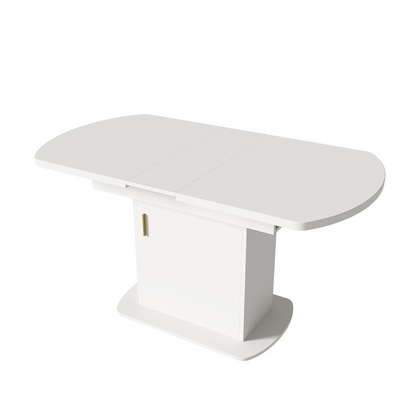 Ausziehbarer ovaler Esstisch, L110/130*W70*H75cm, weiß+goldener Griff