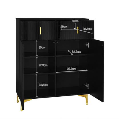 Garderoben-Set mit Schuhschrank & Sitzbank, Wellenfront, Push-to-Open, goldene Haken & Füße, Schwarz
