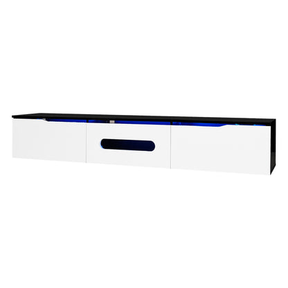 Schwarz-weißer TV-Schrank, 180 cm lang, Hochglanzoberfläche, mit 16-farbiger LED-Beleuchtung, wandmontierbar