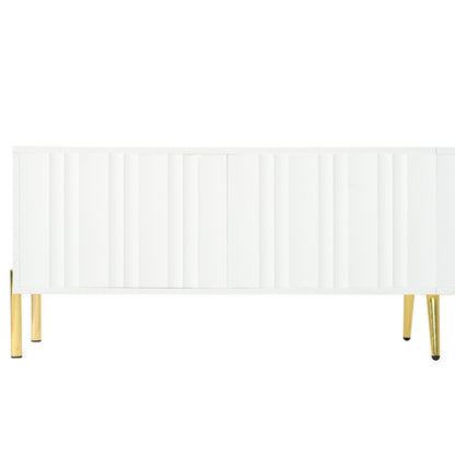 Weißes TV-Schrank, 190 cm lang x 38 cm breit x 48 cm hoch, goldene Tischbeine, gerilltes Türdesign
