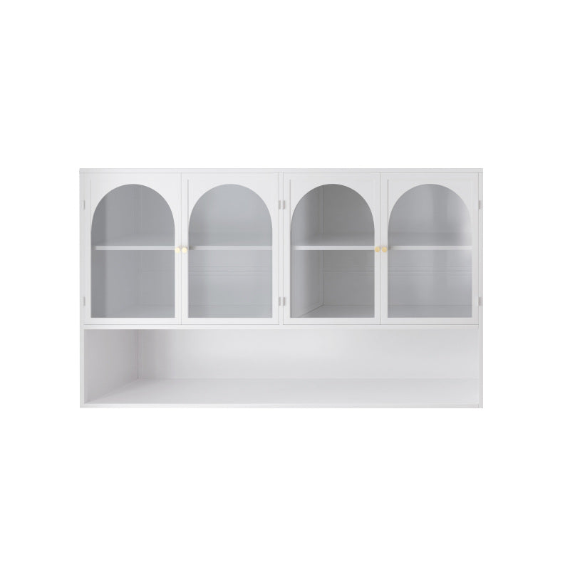 120CM Four-door Glass Wall Cabinet Storage, Wall-mounted,Suitable for Kitchen, Living Room, Bathroom (White)
