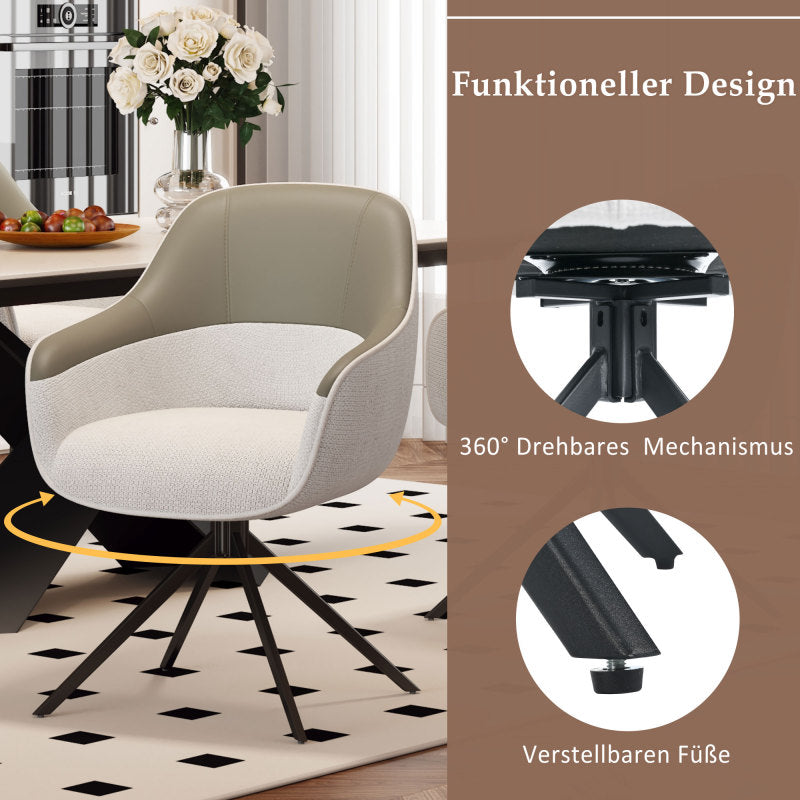 2 Drehbare Essstühle mit Kunstleder-Stoff-Kombination, hoch gepolstert, mit höhenverstellbaren Füßen, beige, perfekt für Küche und Esszimmer (Beige)